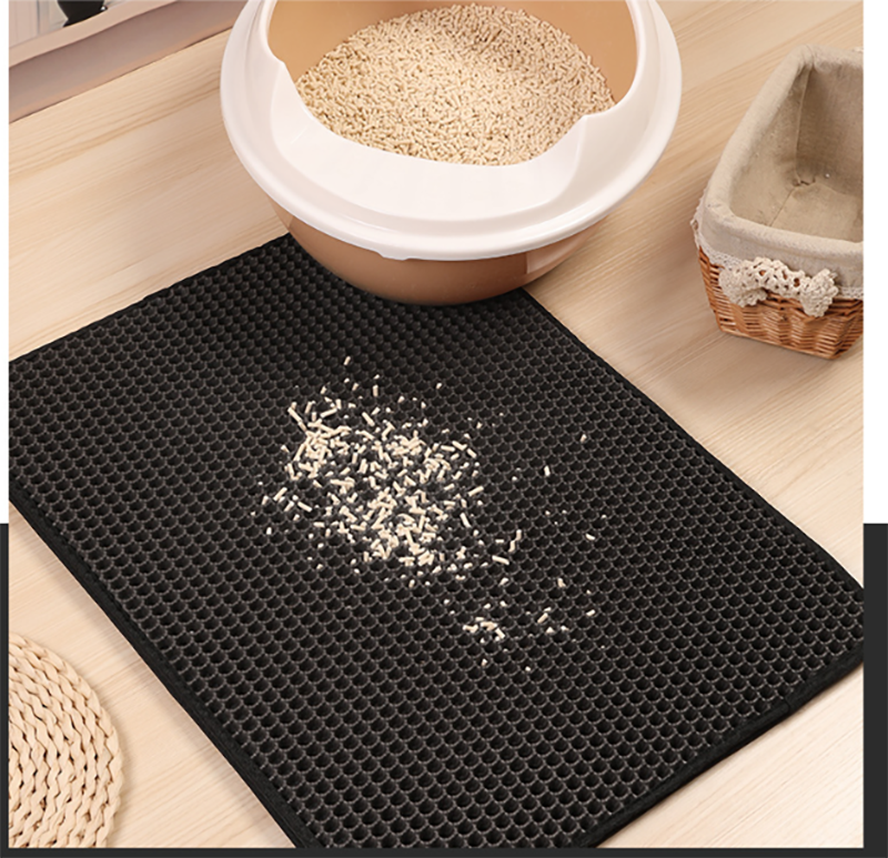 Black honeycomb cat litter trapping mat