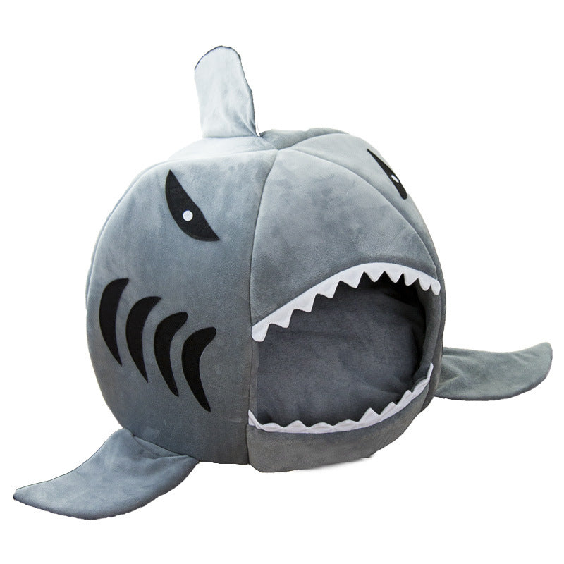 Plush shark cave bed for cats and small dogs